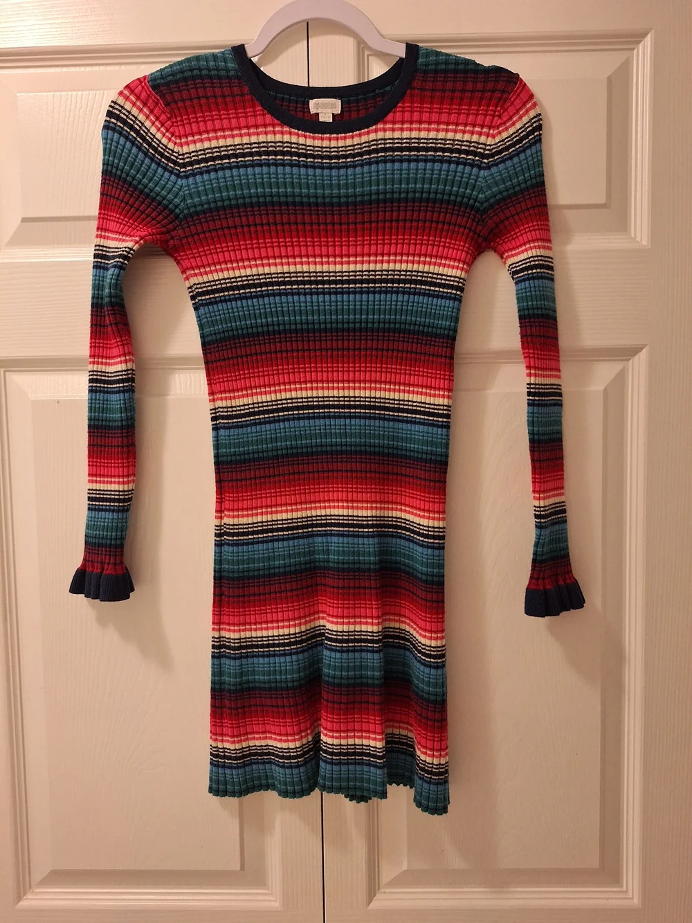 Gymboree Navy, Red, Teal & Cream Striped Ribbed Dress